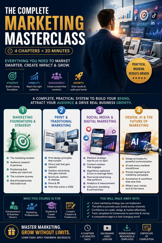 The Complete Marketing Masterclass — 4 Chapters × 20 Minutes
