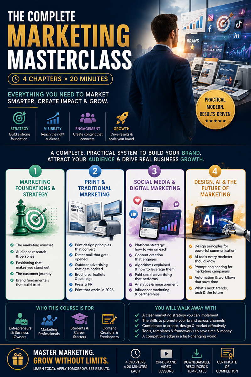 The Complete Marketing Masterclass — 4 Chapters × 20 Minutes
