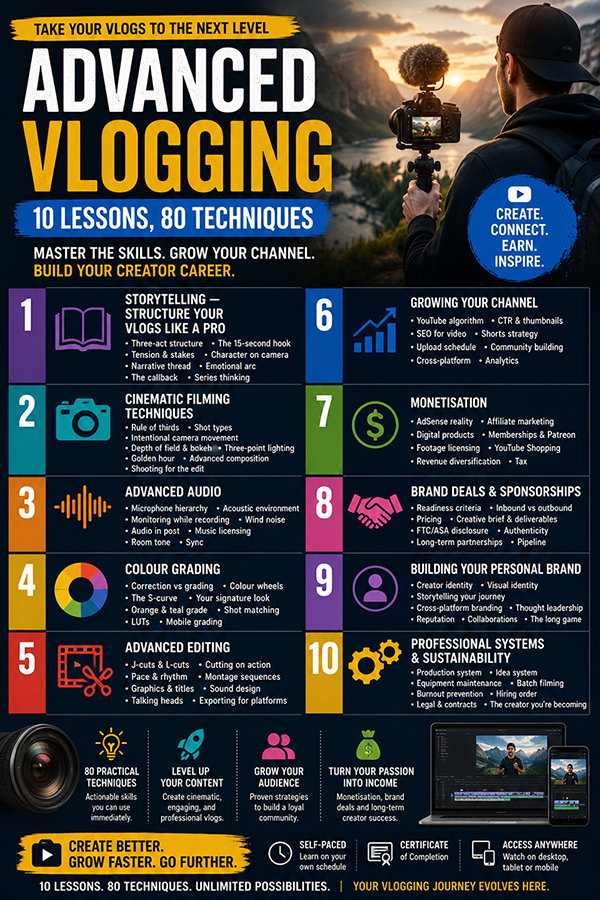 Advanced Vlogging is a comprehensive course